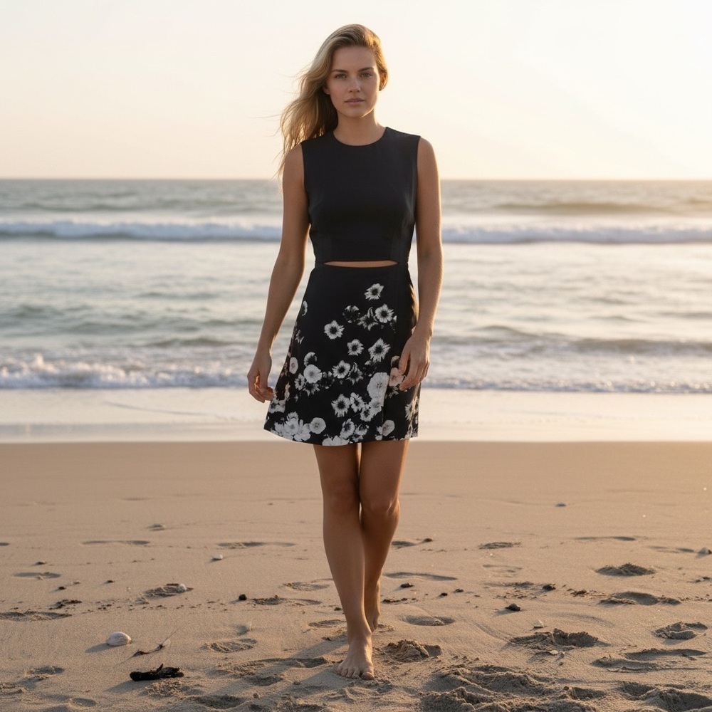 LOVER Black Floral Cutout Viscose Sleeveless Mini Dress Size 2
